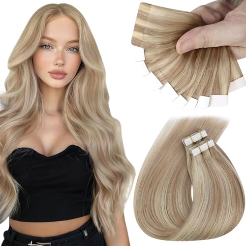 Sunny Hair Black Tape in Extensions Real Human Hair Ombre Tape in Real Human Hair Extensions Natural Black to Silver Grey Balayage Tape Human Hair Extensions Ombre Long Hair for Women 20pcs 50g 22inch