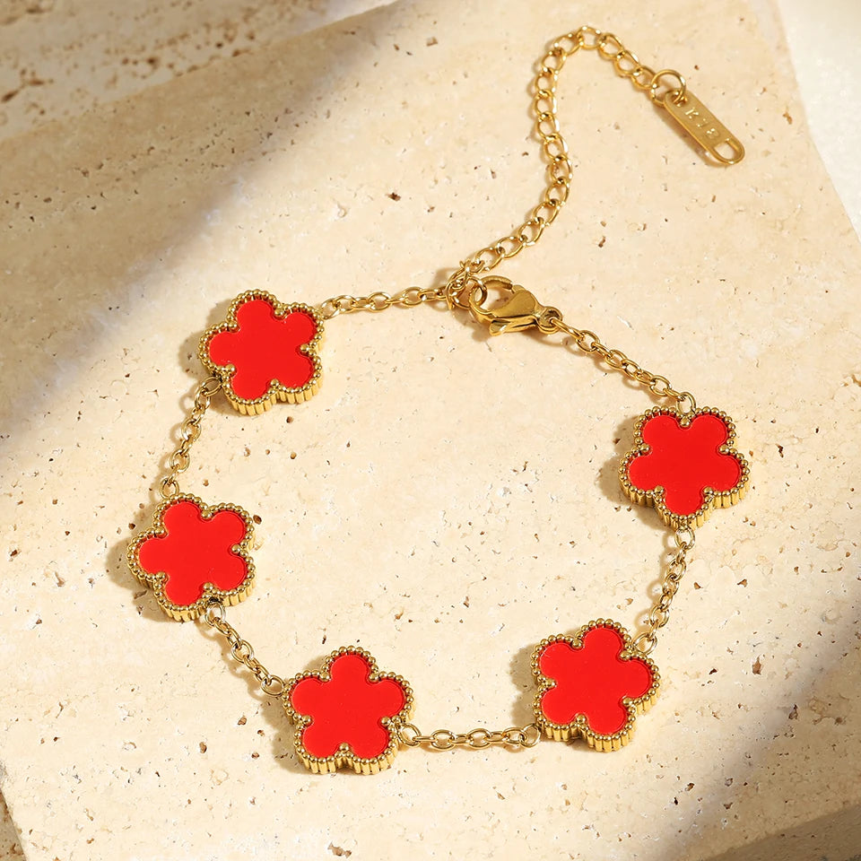 ZAKOL Cute Romantic Lucky Five Leaf Clover Flower Bracelets For Women Girls Gold Color Y2K Chain Link Wristlet Jewelry Gifts