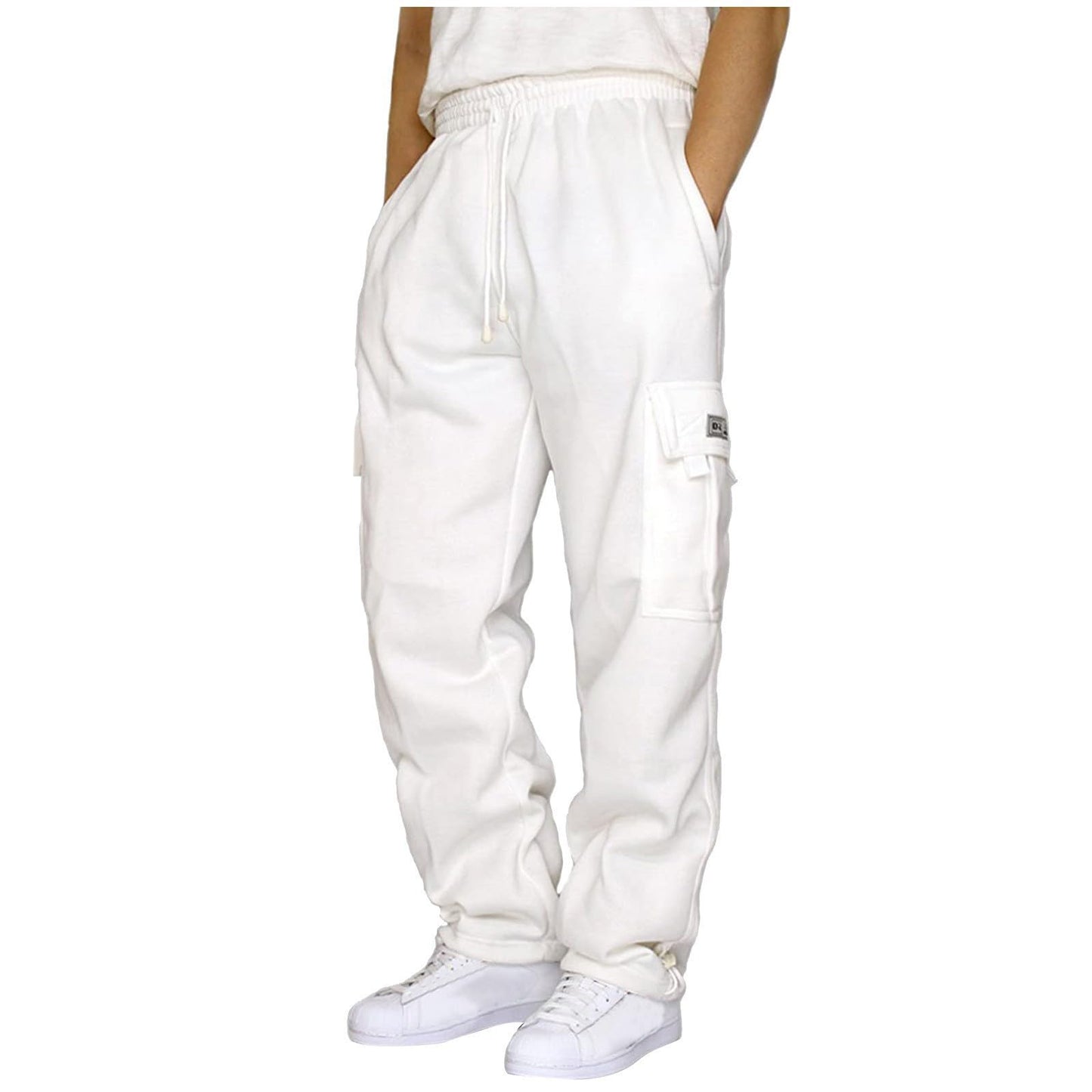 Men's Cargo Sweatpants Casual Fleece Joggers Loose Fit Open Bottom Athletic Pants for Men with Pockets