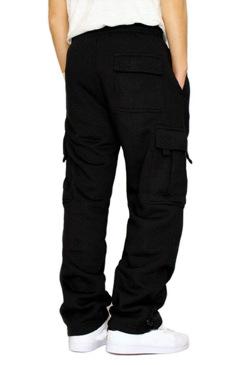 Men's Cargo Sweatpants Casual Fleece Joggers Loose Fit Open Bottom Athletic Pants for Men with Pockets