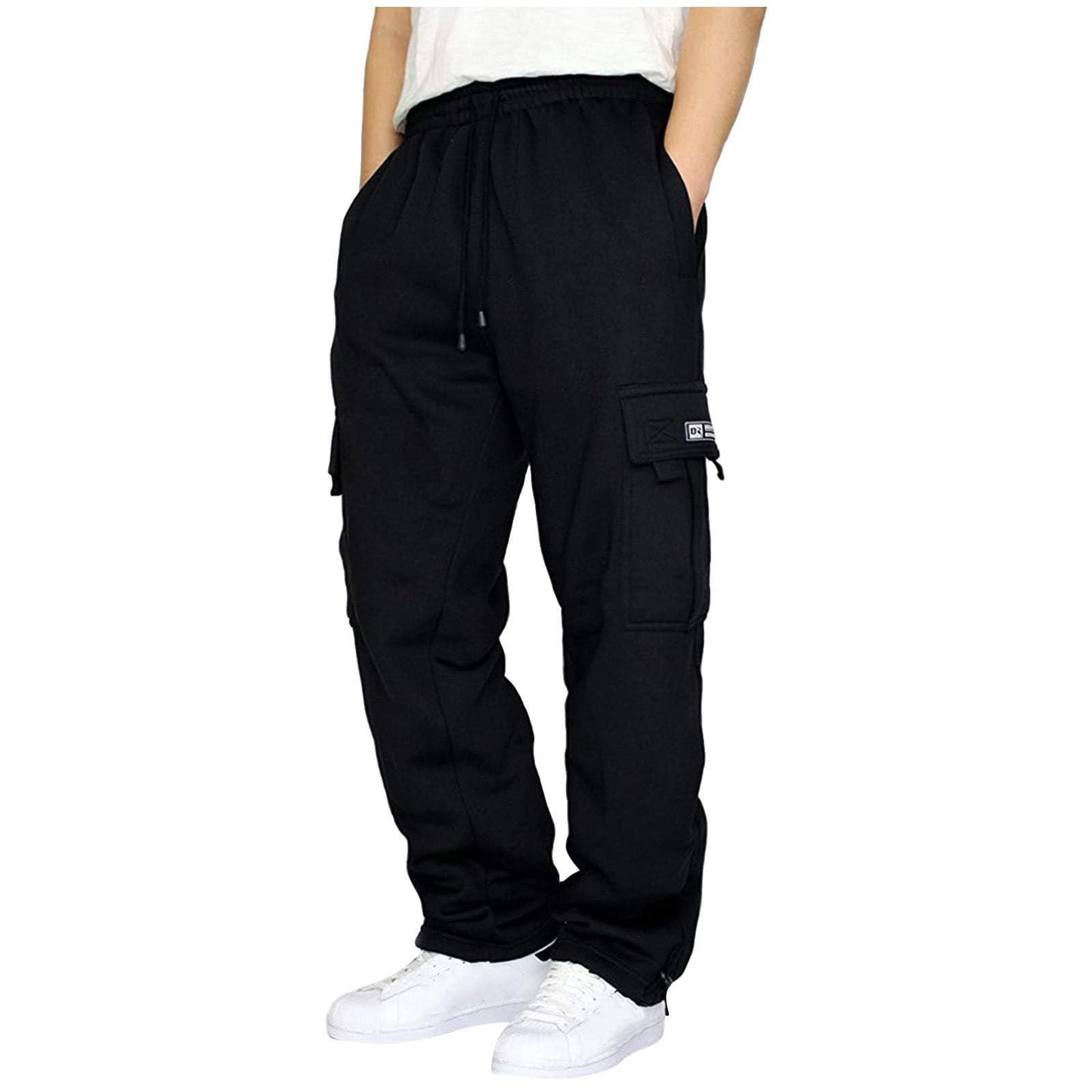 Men's Cargo Sweatpants Casual Fleece Joggers Loose Fit Open Bottom Athletic Pants for Men with Pockets