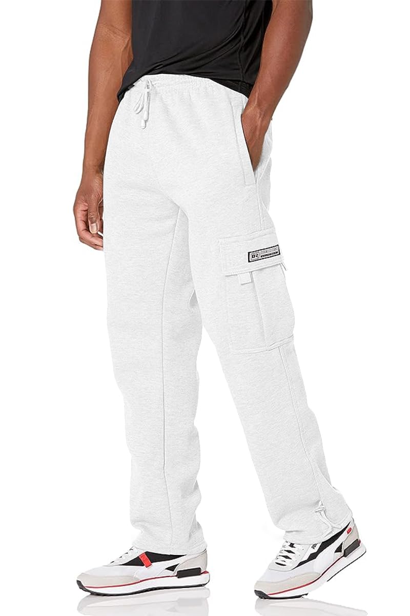 Men's Cargo Sweatpants Casual Fleece Joggers Loose Fit Open Bottom Athletic Pants for Men with Pockets