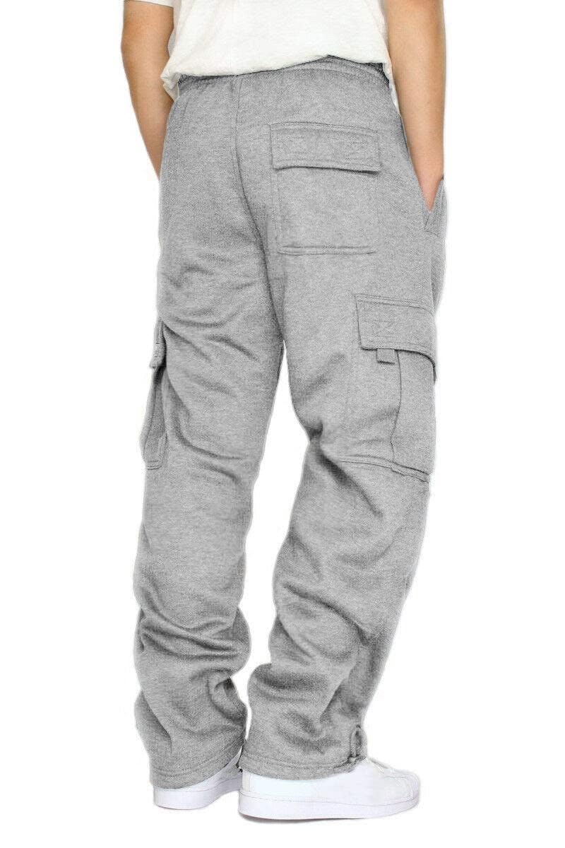 Men's Cargo Sweatpants Casual Fleece Joggers Loose Fit Open Bottom Athletic Pants for Men with Pockets