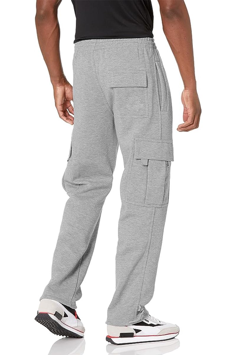 Men's Cargo Sweatpants Casual Fleece Joggers Loose Fit Open Bottom Athletic Pants for Men with Pockets