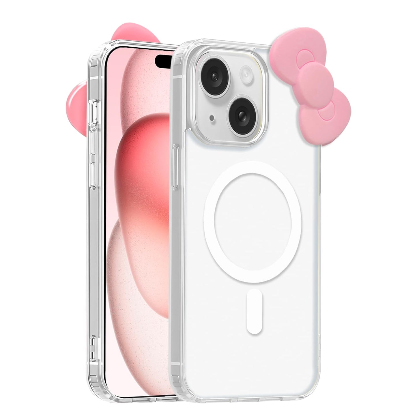 Cute Cartoon 3D Bowknot Design Compatible for iPhone 13 Case, Kawaii Fun Design Transparent Magnetic Shockproof Protective case for Boys and Girls for iPhone 13 6.1" 2021 (Pink)