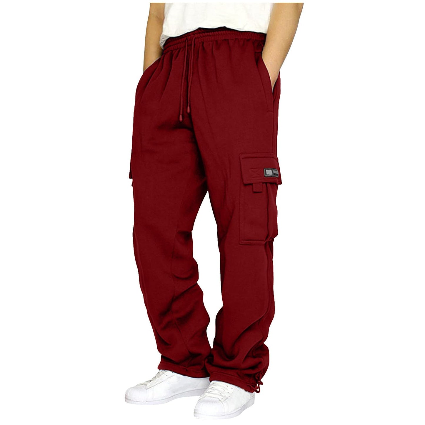 Men's Cargo Sweatpants Casual Fleece Joggers Loose Fit Open Bottom Athletic Pants for Men with Pockets