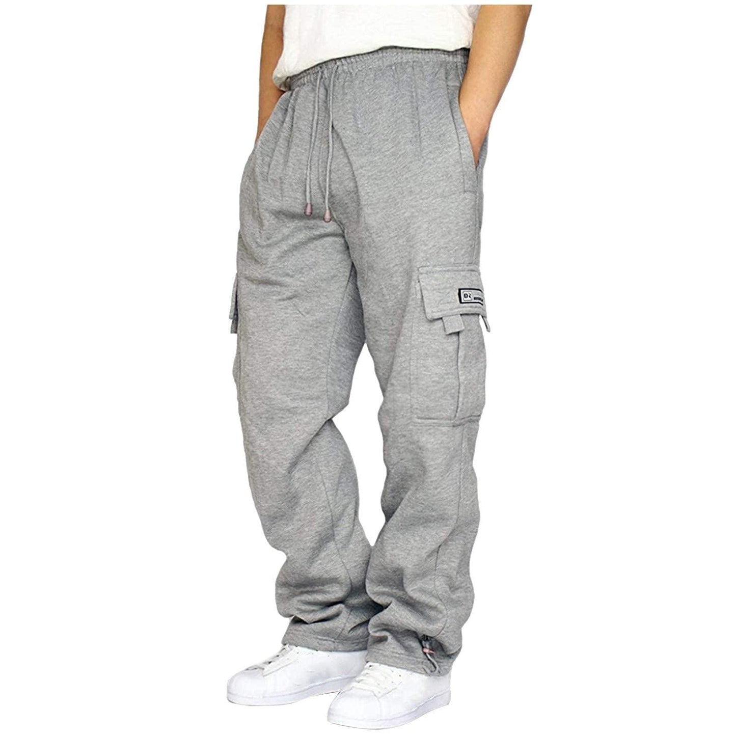 Men's Cargo Sweatpants Casual Fleece Joggers Loose Fit Open Bottom Athletic Pants for Men with Pockets