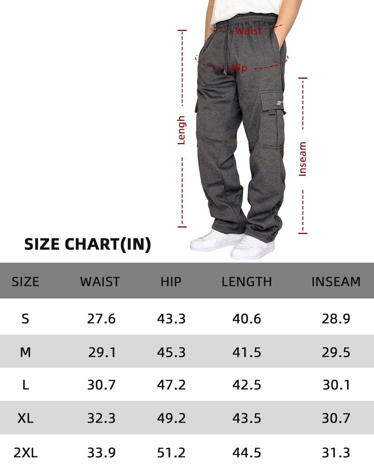 Men's Cargo Sweatpants Casual Fleece Joggers Loose Fit Open Bottom Athletic Pants for Men with Pockets