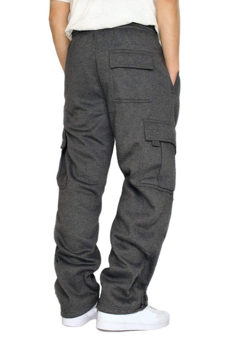 Men's Cargo Sweatpants Casual Fleece Joggers Loose Fit Open Bottom Athletic Pants for Men with Pockets