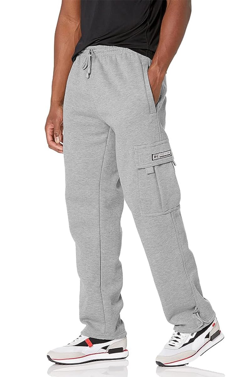 Men's Cargo Sweatpants Casual Fleece Joggers Loose Fit Open Bottom Athletic Pants for Men with Pockets