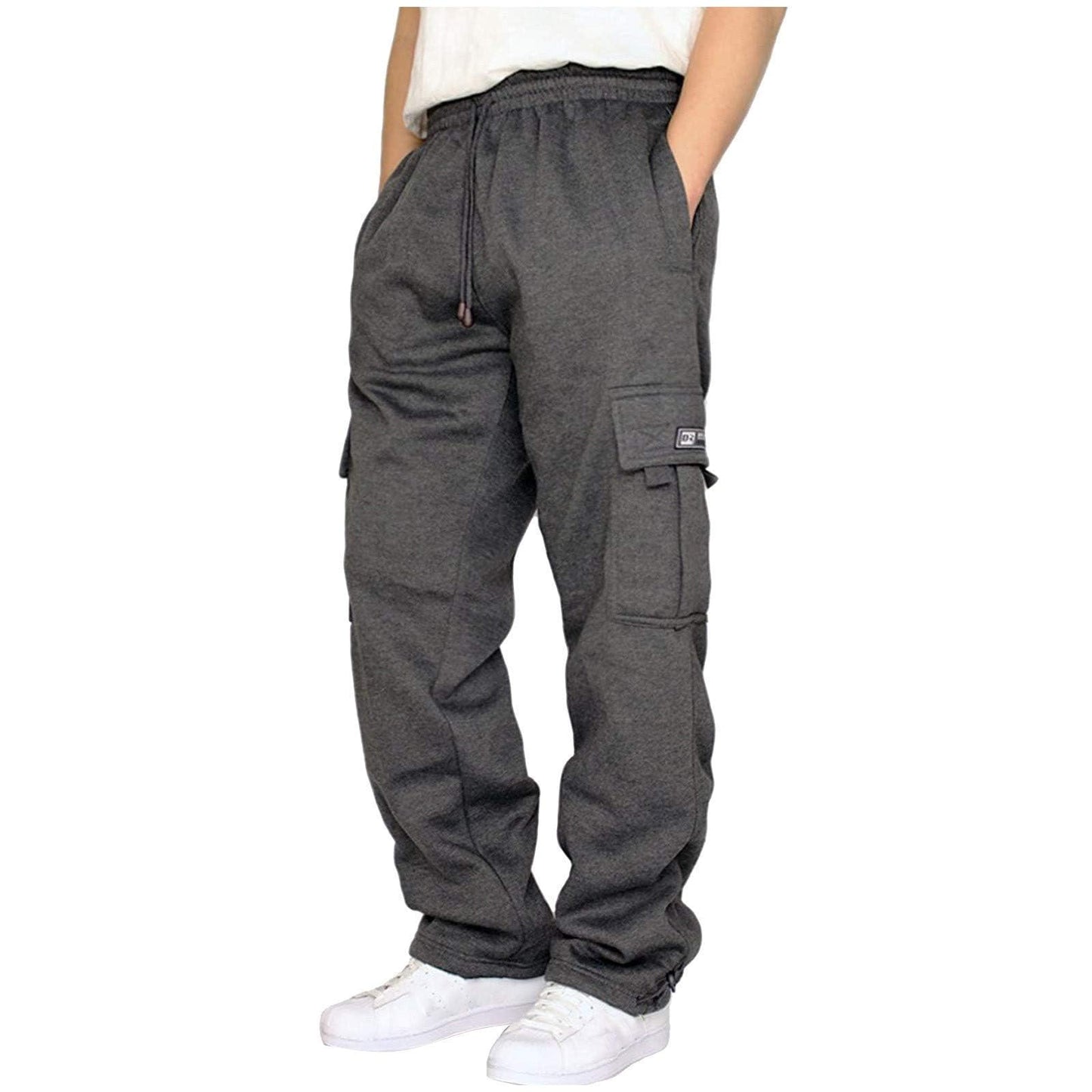 Men's Cargo Sweatpants Casual Fleece Joggers Loose Fit Open Bottom Athletic Pants for Men with Pockets