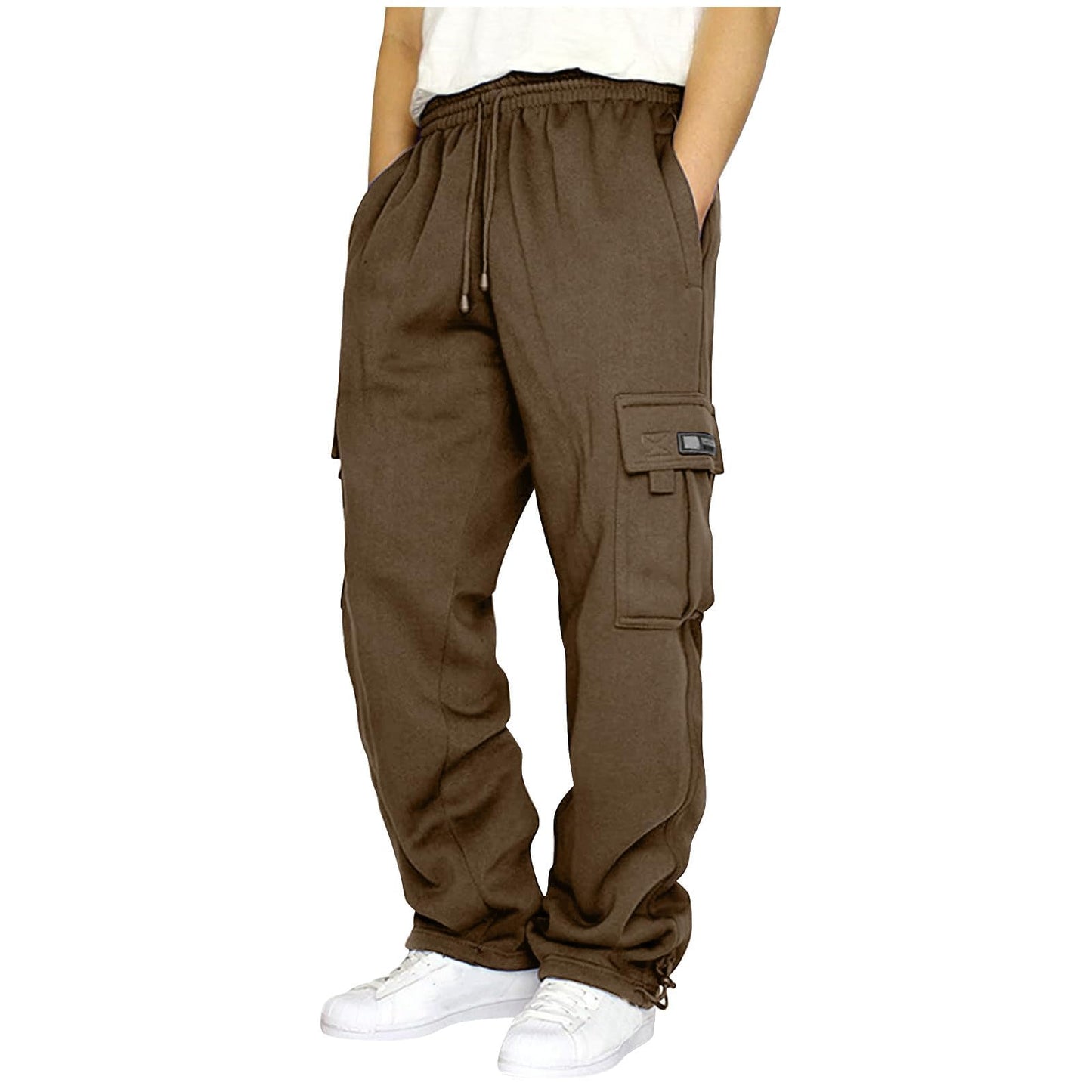 Men's Cargo Sweatpants Casual Fleece Joggers Loose Fit Open Bottom Athletic Pants for Men with Pockets