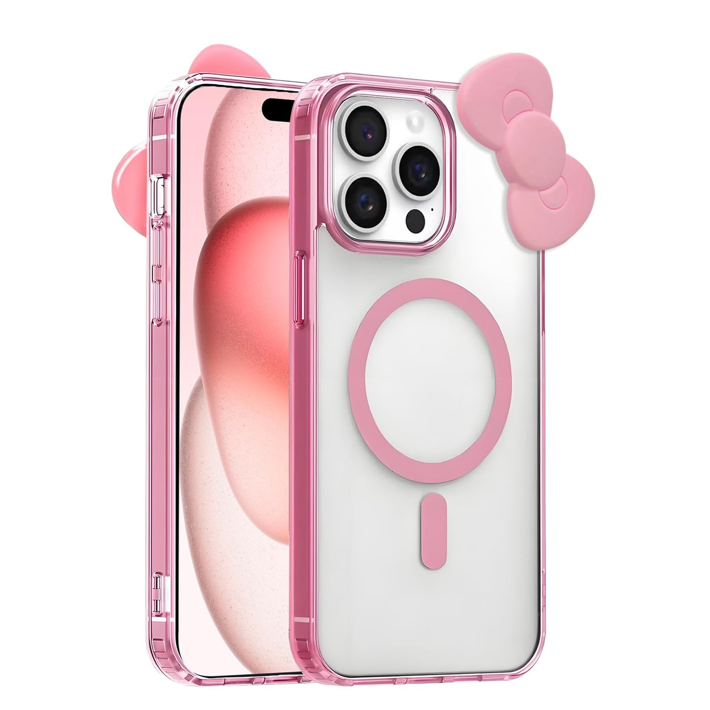 Cute Cartoon 3D Bowknot Design Compatible for iPhone 13 Case, Kawaii Fun Design Transparent Magnetic Shockproof Protective case for Boys and Girls for iPhone 13 6.1" 2021 (Pink)