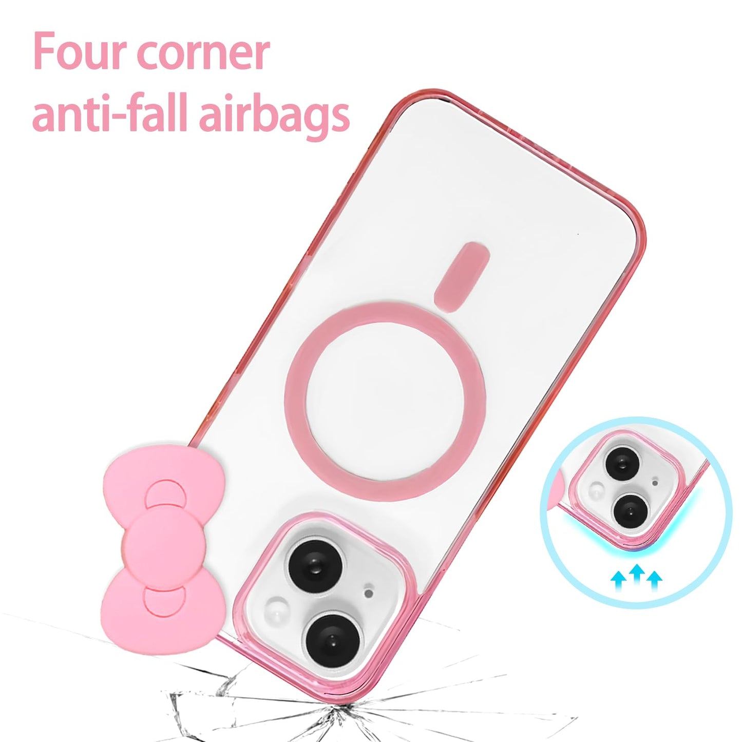 Cute Cartoon 3D Bowknot Design Compatible for iPhone 13 Case, Kawaii Fun Design Transparent Magnetic Shockproof Protective case for Boys and Girls for iPhone 13 6.1" 2021 (Pink)