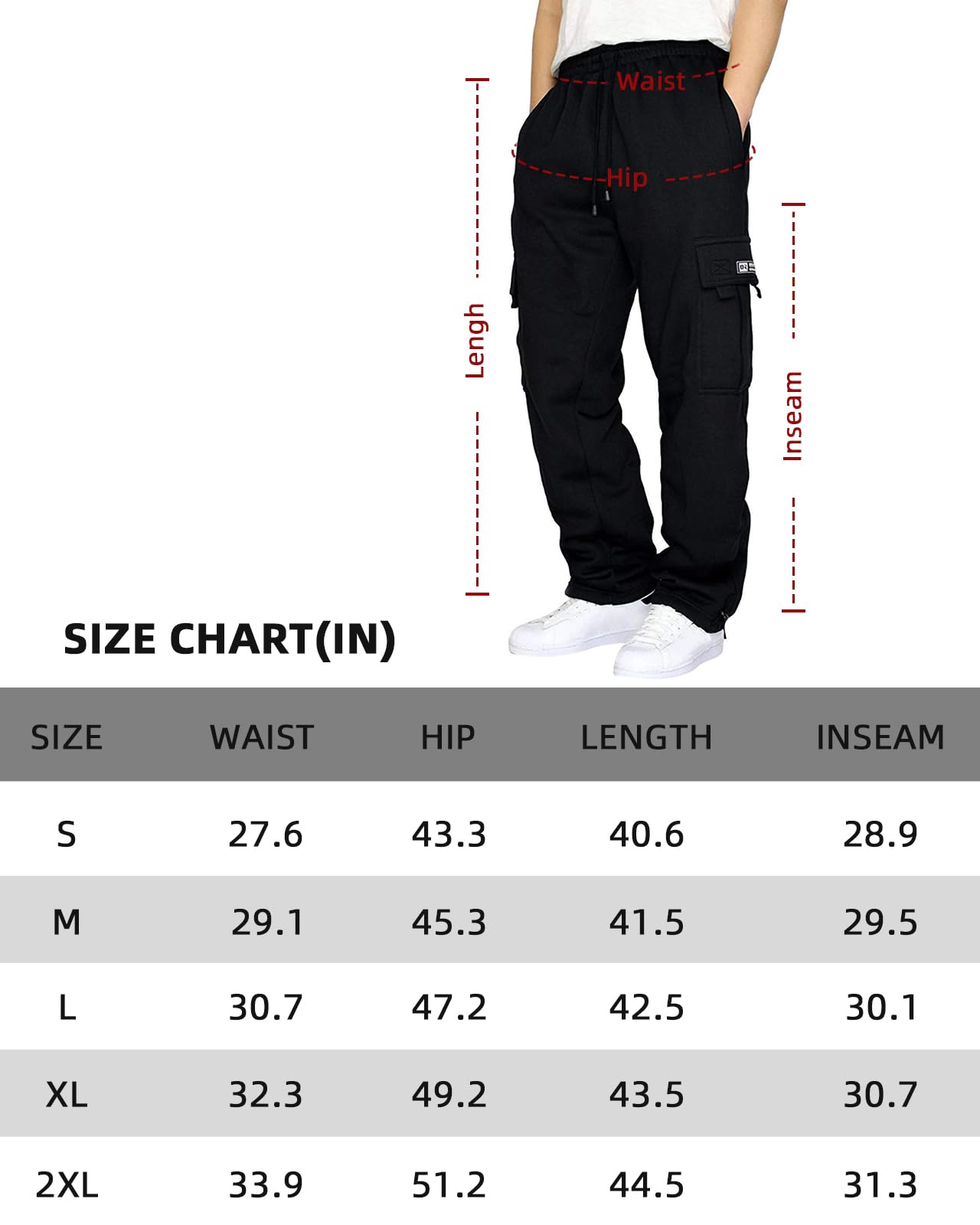 Men's Cargo Sweatpants Casual Fleece Joggers Loose Fit Open Bottom Athletic Pants for Men with Pockets