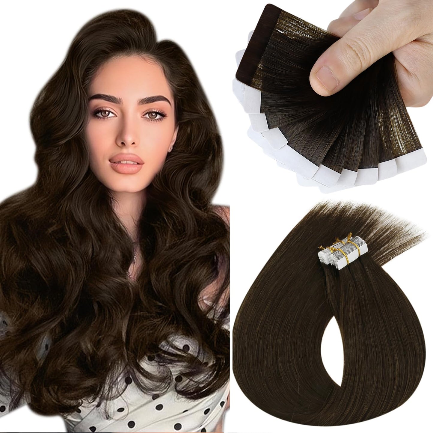 Sunny Hair Black Tape in Extensions Real Human Hair Ombre Tape in Real Human Hair Extensions Natural Black to Silver Grey Balayage Tape Human Hair Extensions Ombre Long Hair for Women 20pcs 50g 22inch