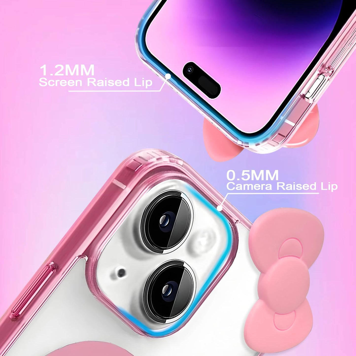 Cute Cartoon 3D Bowknot Design Compatible for iPhone 13 Case, Kawaii Fun Design Transparent Magnetic Shockproof Protective case for Boys and Girls for iPhone 13 6.1" 2021 (Pink)