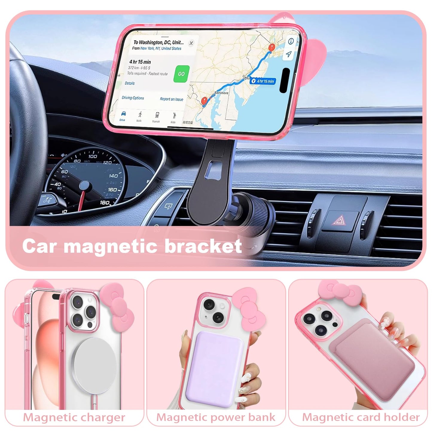 Cute Cartoon 3D Bowknot Design Compatible for iPhone 13 Case, Kawaii Fun Design Transparent Magnetic Shockproof Protective case for Boys and Girls for iPhone 13 6.1" 2021 (Pink)