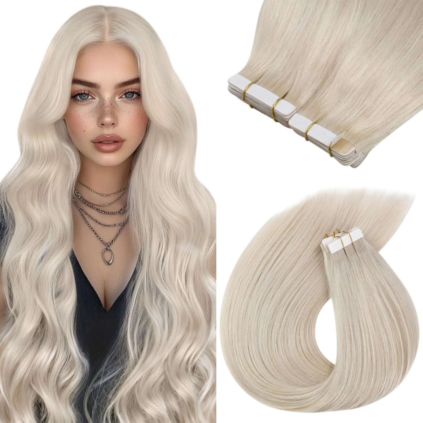 Sunny Hair Black Tape in Extensions Real Human Hair Ombre Tape in Real Human Hair Extensions Natural Black to Silver Grey Balayage Tape Human Hair Extensions Ombre Long Hair for Women 20pcs 50g 22inch