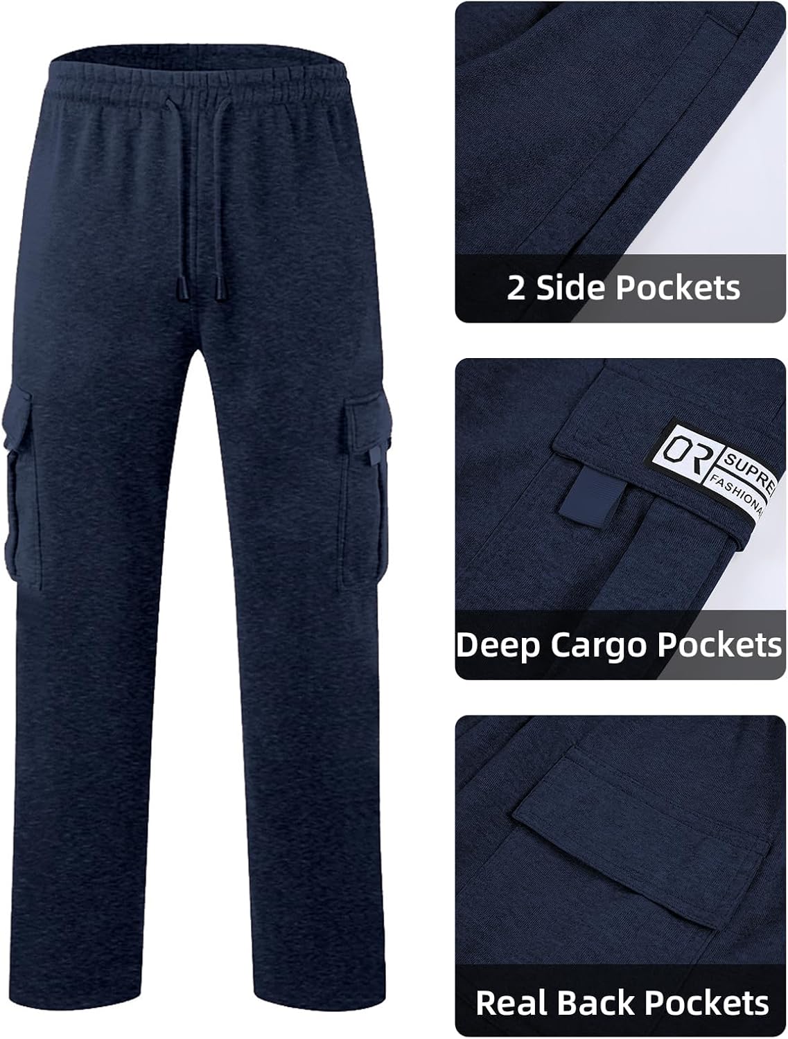 Men's Cargo Sweatpants Casual Fleece Joggers Loose Fit Open Bottom Athletic Pants for Men with Pockets