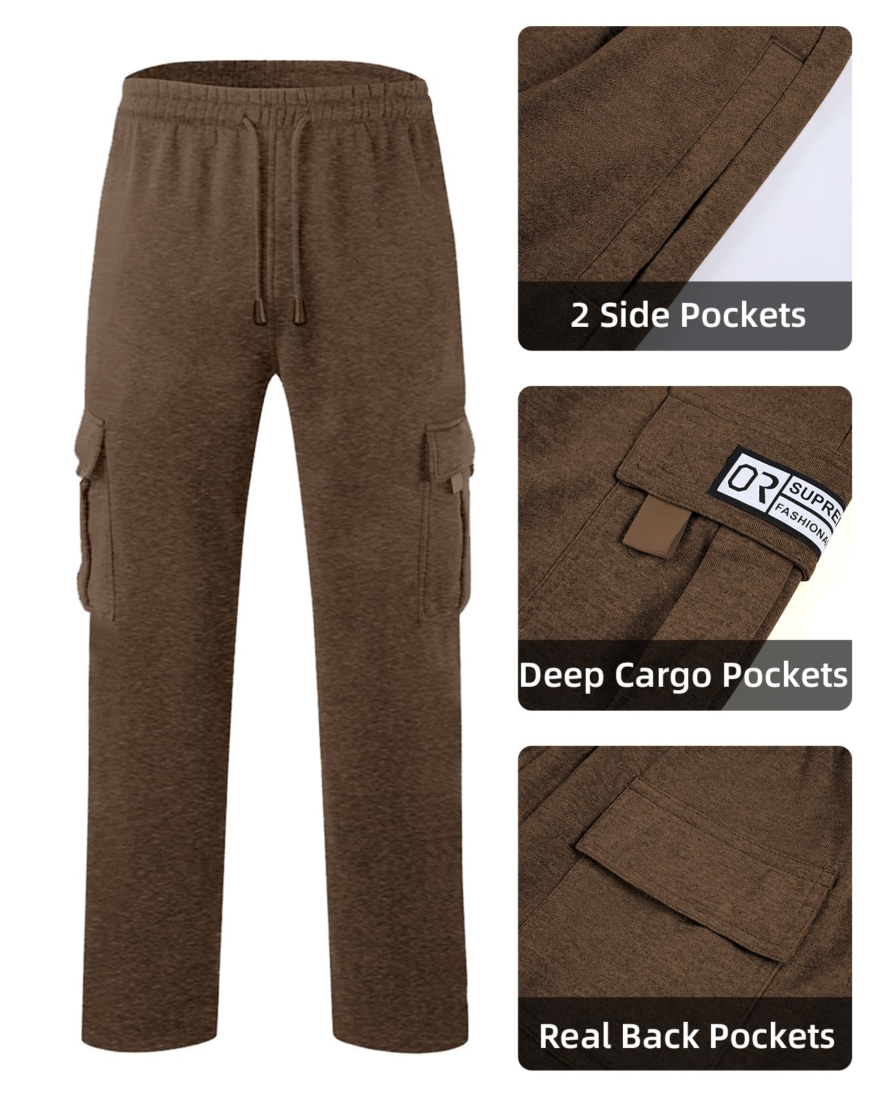 Men's Cargo Sweatpants Casual Fleece Joggers Loose Fit Open Bottom Athletic Pants for Men with Pockets