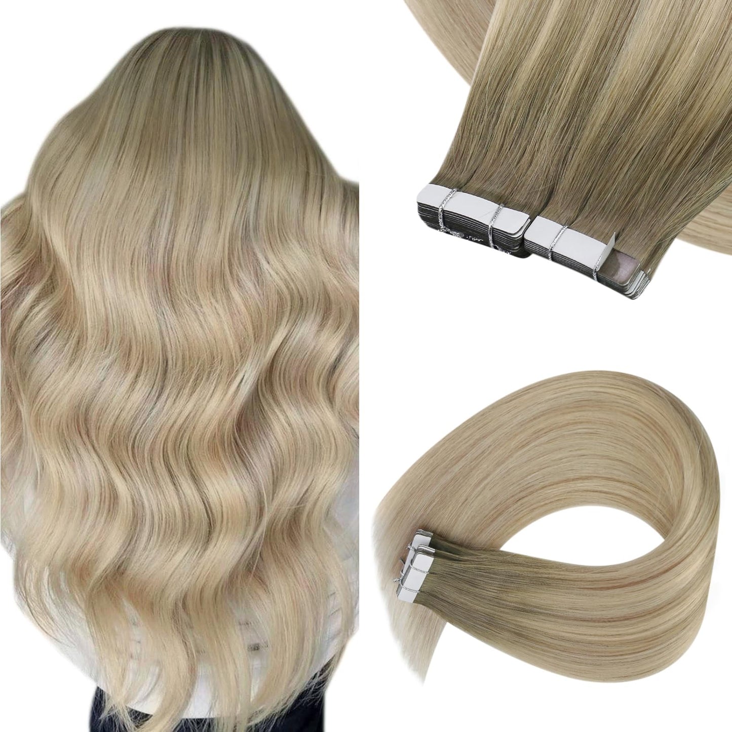 Sunny Hair Black Tape in Extensions Real Human Hair Ombre Tape in Real Human Hair Extensions Natural Black to Silver Grey Balayage Tape Human Hair Extensions Ombre Long Hair for Women 20pcs 50g 22inch