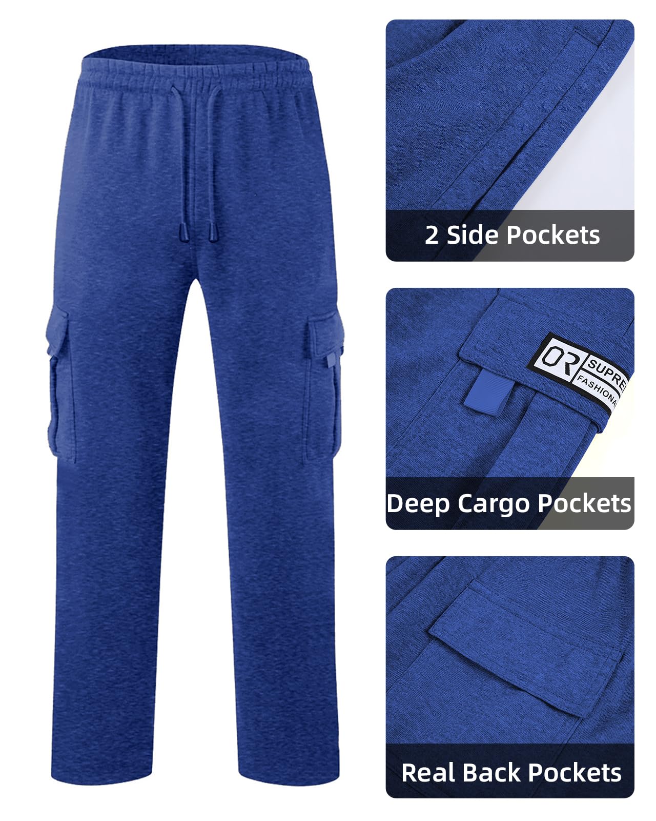 Men's Cargo Sweatpants Casual Fleece Joggers Loose Fit Open Bottom Athletic Pants for Men with Pockets