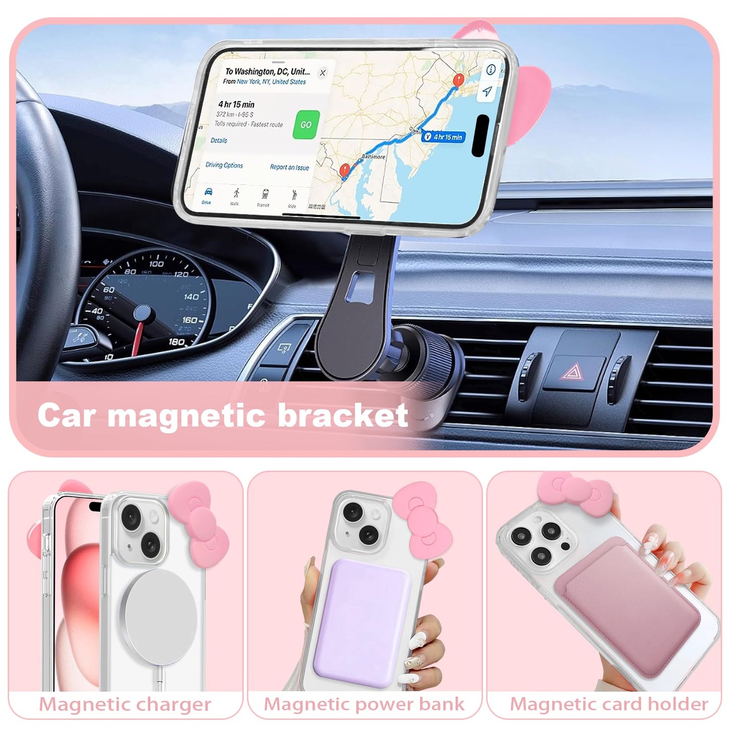 Cute Cartoon 3D Bowknot Design Compatible for iPhone 13 Case, Kawaii Fun Design Transparent Magnetic Shockproof Protective case for Boys and Girls for iPhone 13 6.1" 2021 (Pink)