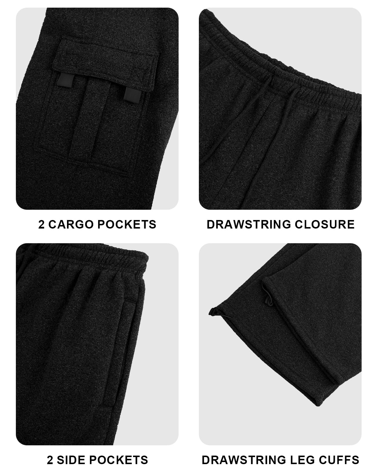 Men's Cargo Sweatpants Casual Fleece Joggers Loose Fit Open Bottom Athletic Pants for Men with Pockets