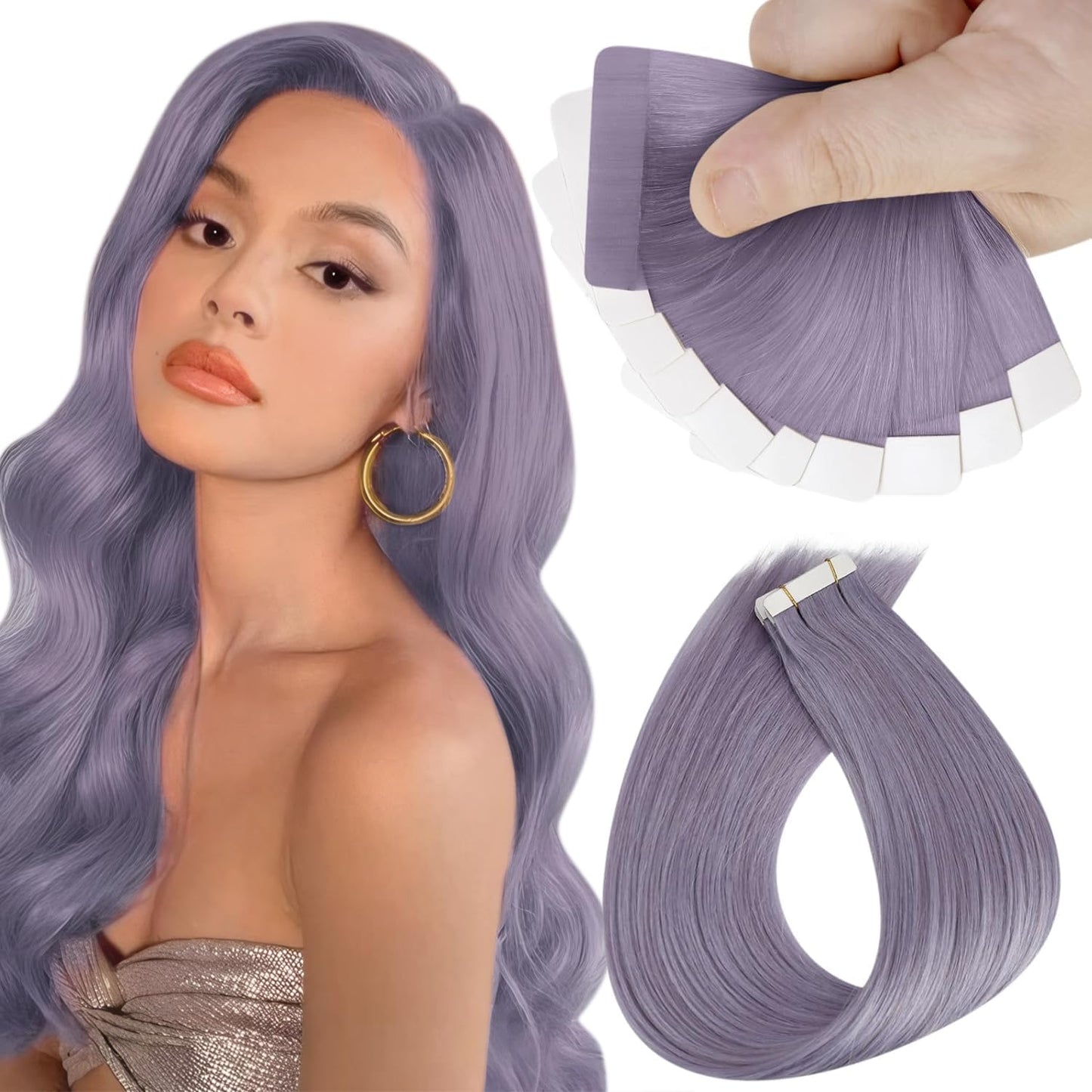 Sunny Hair Black Tape in Extensions Real Human Hair Ombre Tape in Real Human Hair Extensions Natural Black to Silver Grey Balayage Tape Human Hair Extensions Ombre Long Hair for Women 20pcs 50g 22inch