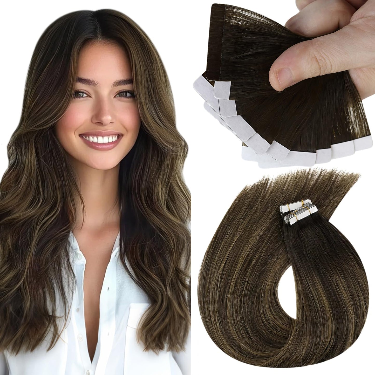 Sunny Hair Black Tape in Extensions Real Human Hair Ombre Tape in Real Human Hair Extensions Natural Black to Silver Grey Balayage Tape Human Hair Extensions Ombre Long Hair for Women 20pcs 50g 22inch