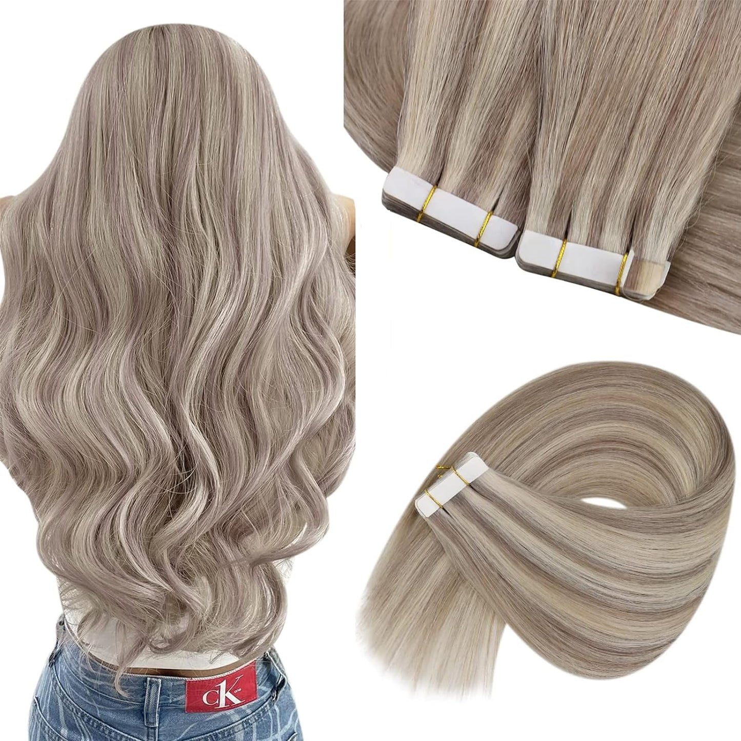 Sunny Hair Black Tape in Extensions Real Human Hair Ombre Tape in Real Human Hair Extensions Natural Black to Silver Grey Balayage Tape Human Hair Extensions Ombre Long Hair for Women 20pcs 50g 22inch