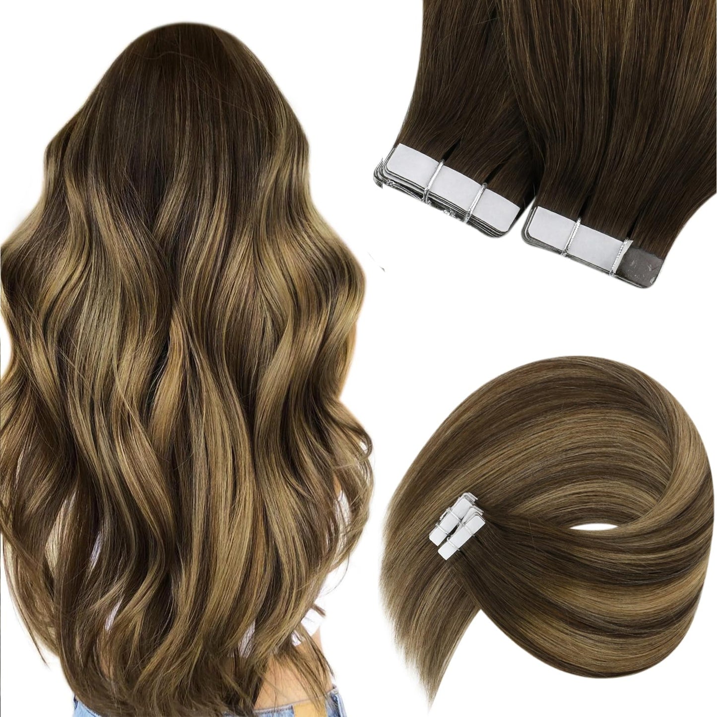 Sunny Hair Black Tape in Extensions Real Human Hair Ombre Tape in Real Human Hair Extensions Natural Black to Silver Grey Balayage Tape Human Hair Extensions Ombre Long Hair for Women 20pcs 50g 22inch