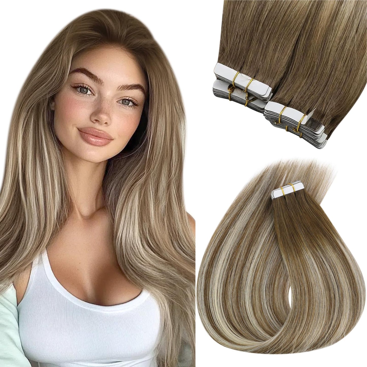 Sunny Hair Black Tape in Extensions Real Human Hair Ombre Tape in Real Human Hair Extensions Natural Black to Silver Grey Balayage Tape Human Hair Extensions Ombre Long Hair for Women 20pcs 50g 22inch