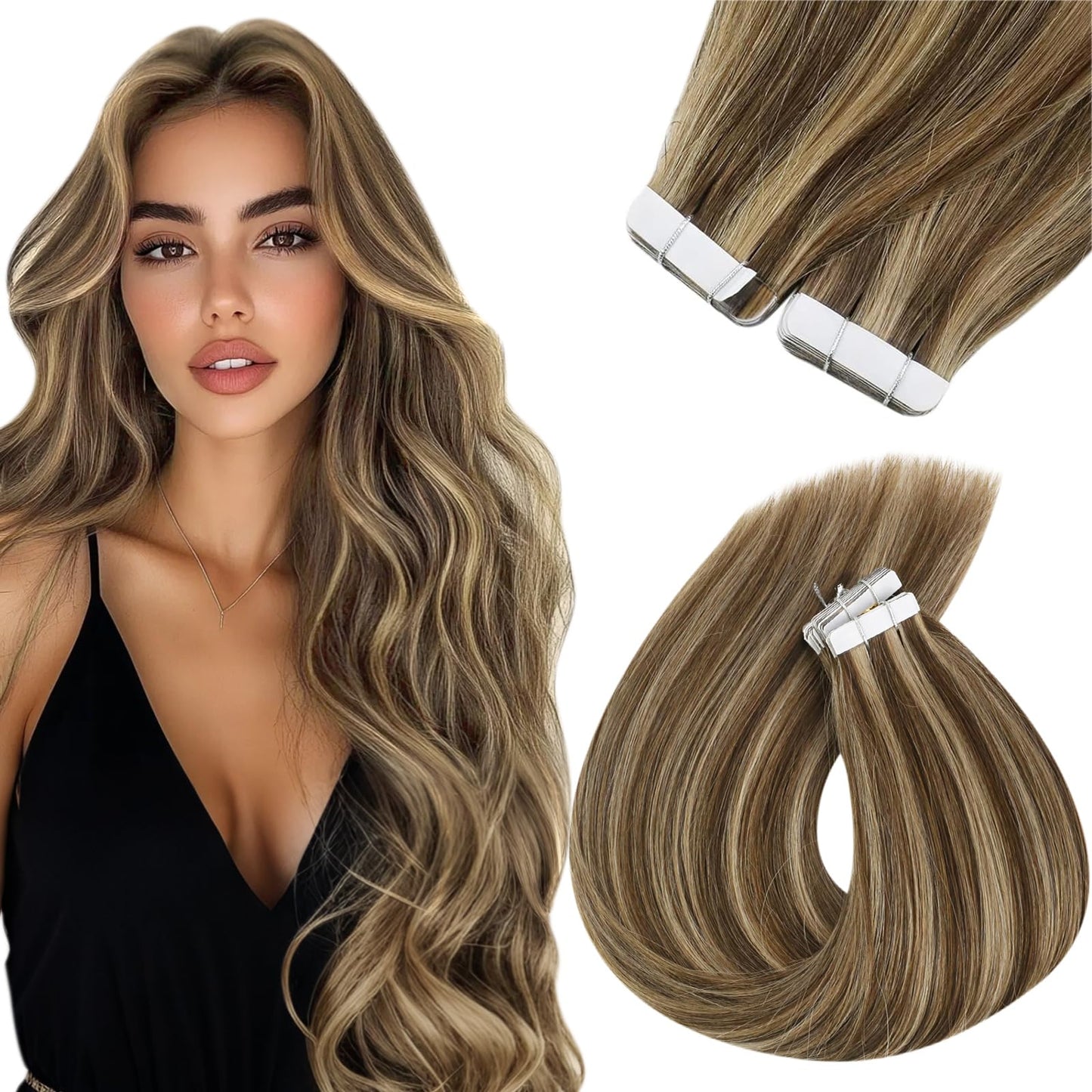 Sunny Hair Black Tape in Extensions Real Human Hair Ombre Tape in Real Human Hair Extensions Natural Black to Silver Grey Balayage Tape Human Hair Extensions Ombre Long Hair for Women 20pcs 50g 22inch