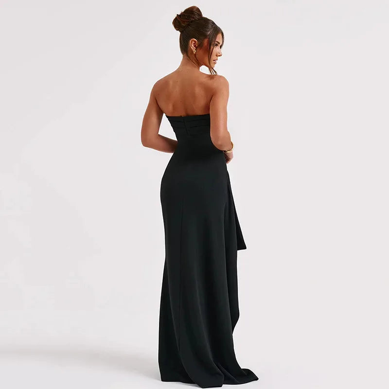 Black Off-shoulder Strapless Backless High Split Maxi Dress For Women Sleeveless Bodycon Club Party Evening Long Dress Clothes