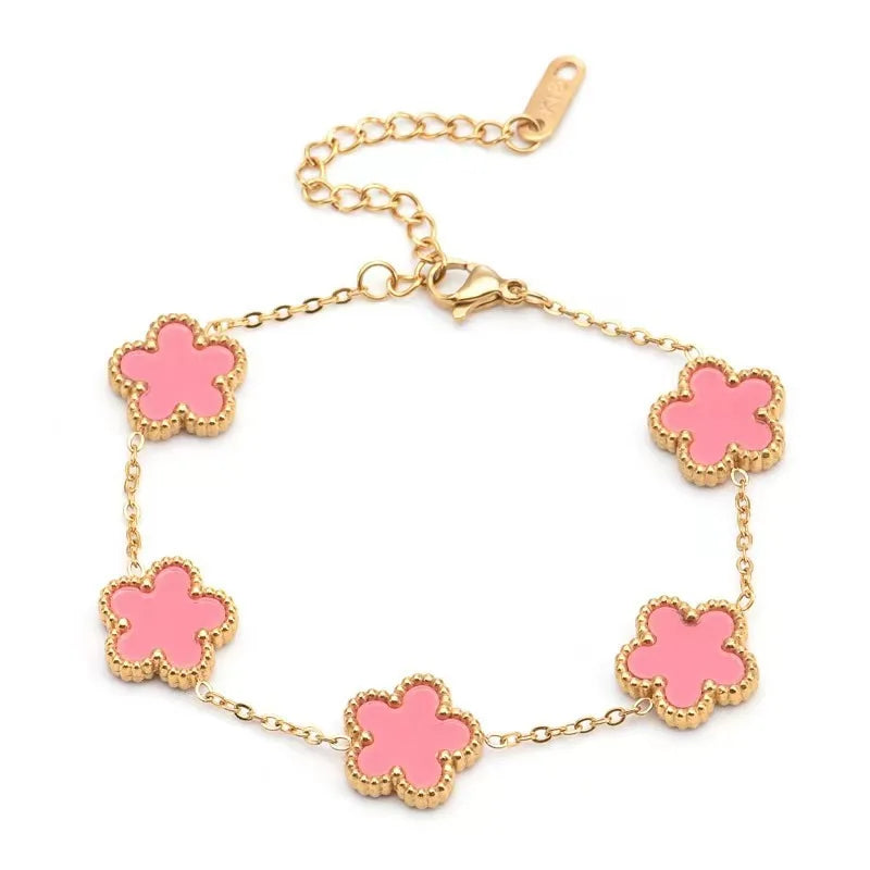 ZAKOL Cute Romantic Lucky Five Leaf Clover Flower Bracelets For Women Girls Gold Color Y2K Chain Link Wristlet Jewelry Gifts